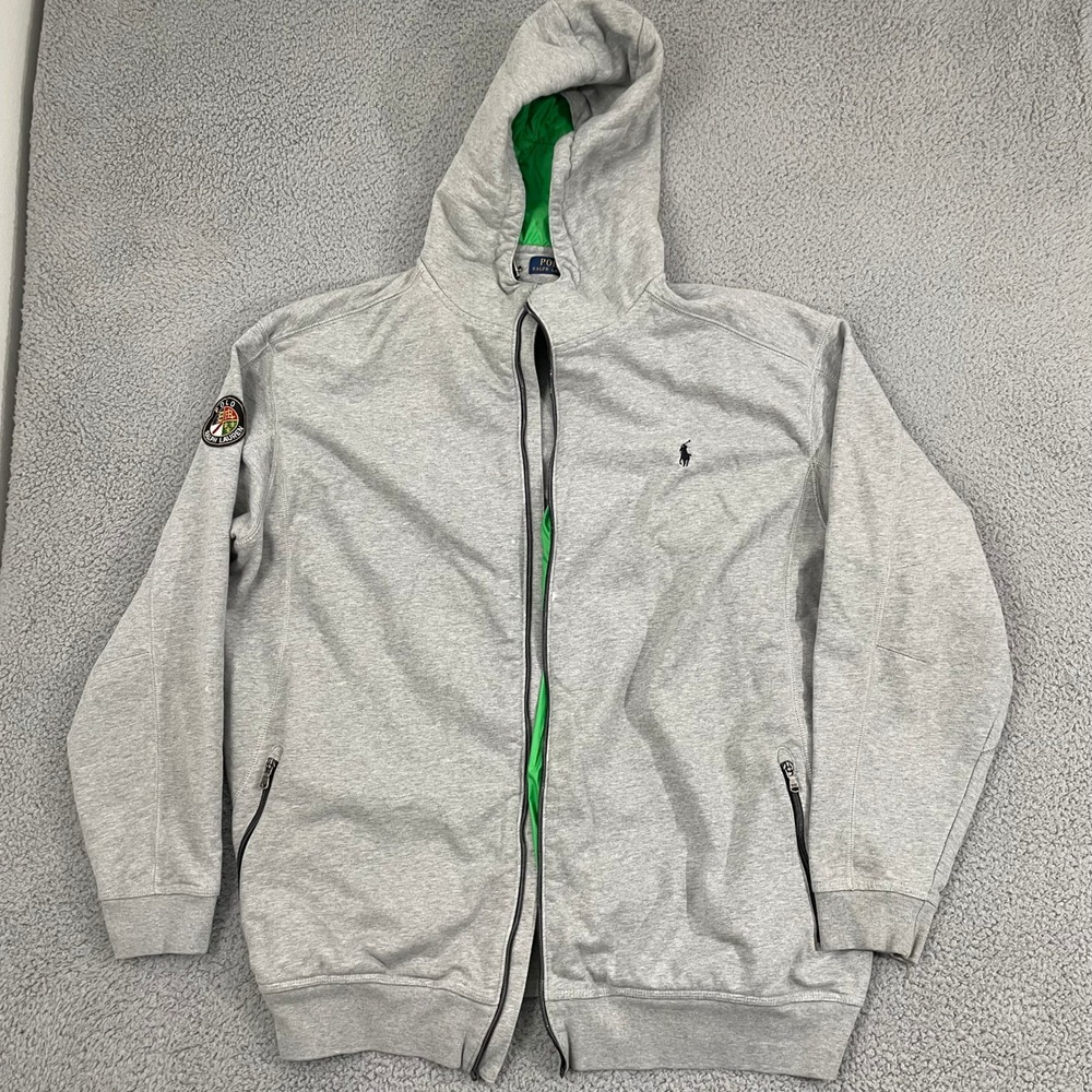 Polo Ralph Lauren Cookie Crest Patch Hoodie Men 4XLT Gray Full Zip